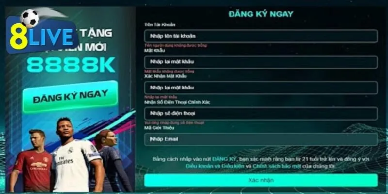 Điều kiện để đăng ký 8live